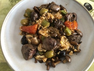 きのこと野菜、鶏のレバーのリゾット